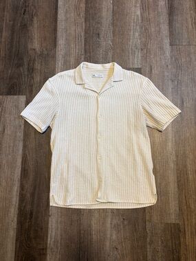 Zara Texture Striped Camp Collar Shirt Short Sleeve Button Down